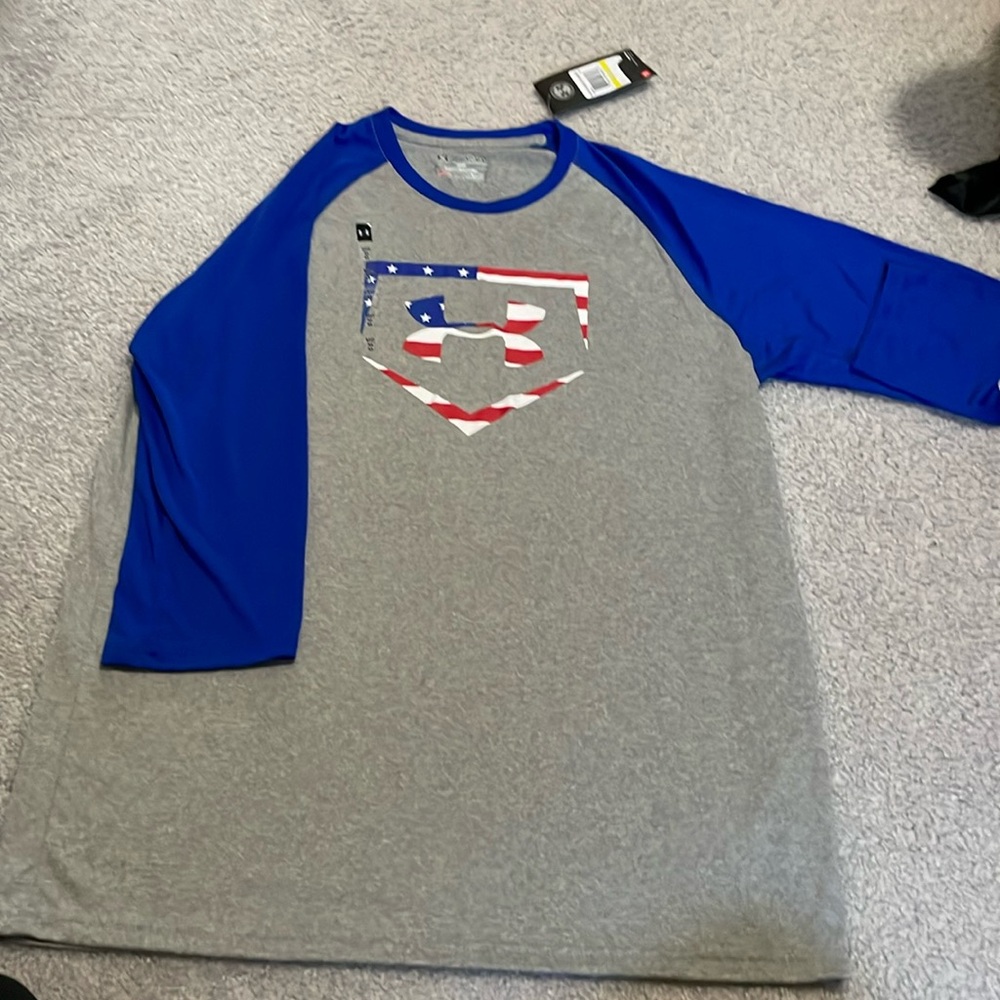 US baseball top for boys w 3/4 sleeve. USA theme. NWT
